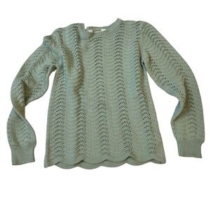 Rumi + Ryder Girls Sage Green Pointelle Knit Scalloped Hem Sweater Size M 8-10